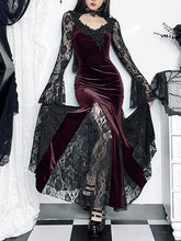 Carica l&#39;immagine nel visualizzatore di Gallery, AltGoth Vintage Elagnt Lace Patchwork See Through Flare Sleeve Dress