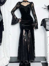 Carica l&#39;immagine nel visualizzatore di Gallery, AltGoth Vintage Elagnt Lace Patchwork See Through Flare Sleeve Dress