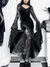 Carica l&#39;immagine nel visualizzatore di Gallery, AltGoth Vintage Elagnt Lace Patchwork See Through Flare Sleeve Dress