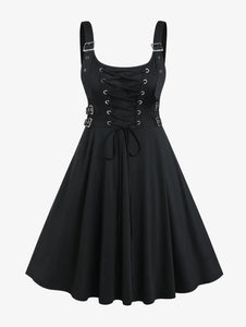 ROSEGAL Plus Size high waist Gothic Buckled Lace Up Midi Dress