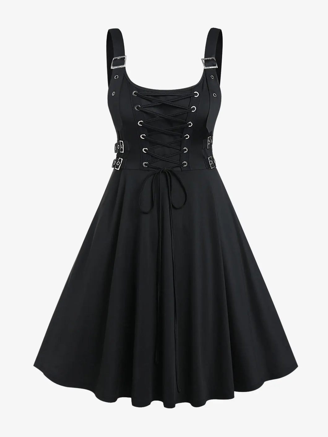 ROSEGAL Plus Size high waist Gothic Buckled Lace Up Midi Dress