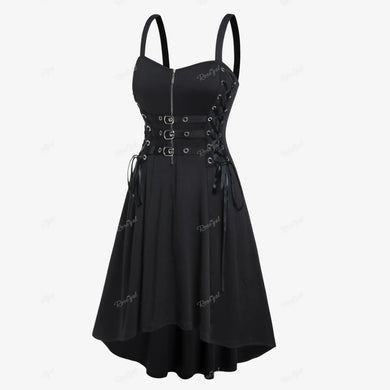 ROSEGAL Plus Size high waist Gothic Buckled Lace Up Midi Dress