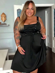 ROSEGAL Plus Size high waist Gothic Buckled Lace Up Midi Dress