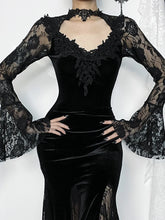 Carica l&#39;immagine nel visualizzatore di Gallery, AltGoth Vintage Elagnt Lace Patchwork See Through Flare Sleeve Dress