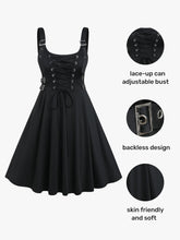 Load image into Gallery viewer, ROSEGAL Plus Size high waist Gothic Buckled Lace Up Midi Dress