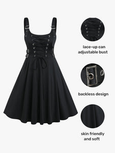 ROSEGAL Plus Size high waist Gothic Buckled Lace Up Midi Dress