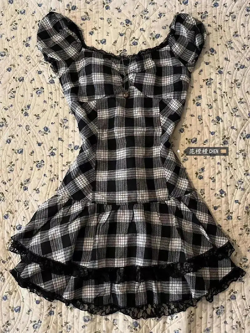 K-Pop Style Harajuku Lattice Vintage Sleeveless Gothic Punk Summer Dresses