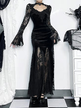 Carica l&#39;immagine nel visualizzatore di Gallery, AltGoth Vintage Elagnt Lace Patchwork See Through Flare Sleeve Dress