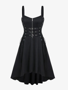 ROSEGAL Plus Size high waist Gothic Buckled Lace Up Midi Dress