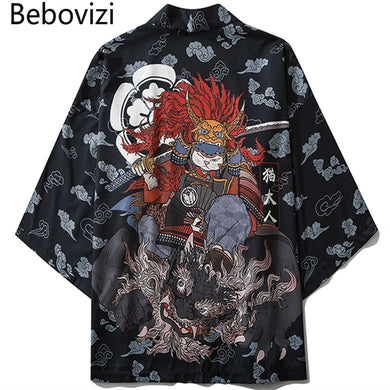 Bebovizi Japanese Cat Samurai Kimono Streetwear