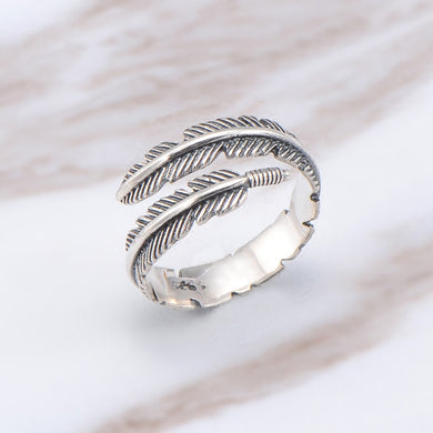 Boho Adjustable, Feather-Leaf Ring. Vintage,Thai Silver